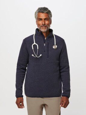 Figs On-Shift 1/4 Zip Sweater Knit Heather Dark Navy Men Medium